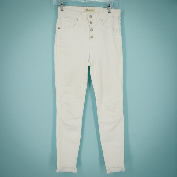 Madewell Size 26 White 10 Inch High Rise Skinny Button Fly Waist Raw Hem Jeans - Picture 1 of 8